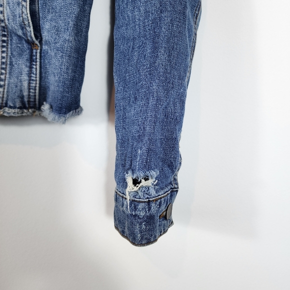 Kut From The Kloth Kara Denim Jacket Blue Raw Hem Casual Women's Medium - Picture 5 of 5
